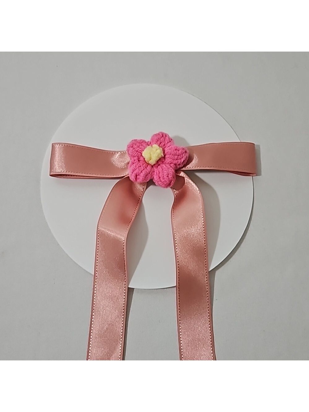 Handmade Crochet Flower Alligator Clip Pink Hair Accessory - Picture 5 of 17